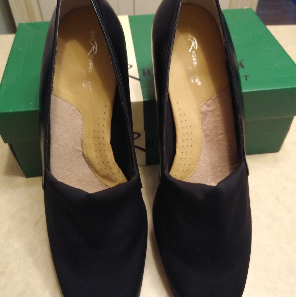NIB Black leather low heels